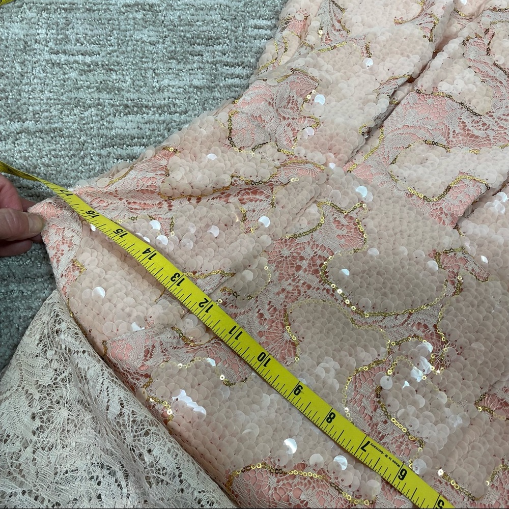 Anthropologie Eva Franco  Blush Gold Sequin Lace Fit and Flare Dress 8 - Picture 11 of 14